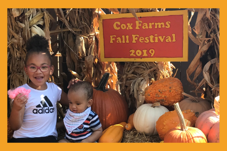 Siblings pose at Cox Farms in 2019.