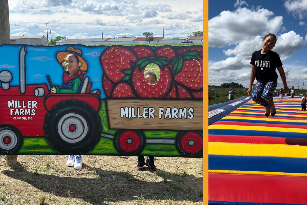 Fall festival photo booth and inflatable jumping pillow at Miller Farms in Clinton, Maryland.