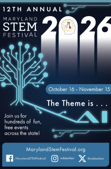 12th Annual Maryland STEM Festival flyer - theme is Artificial Intelligence.