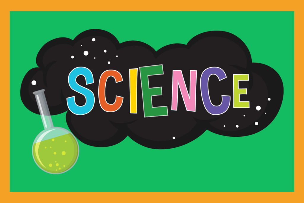 Science vector graphic with test tube in a black cloud.