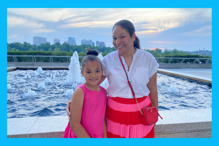 Liv and Sarah smile outside the Kennedy Center