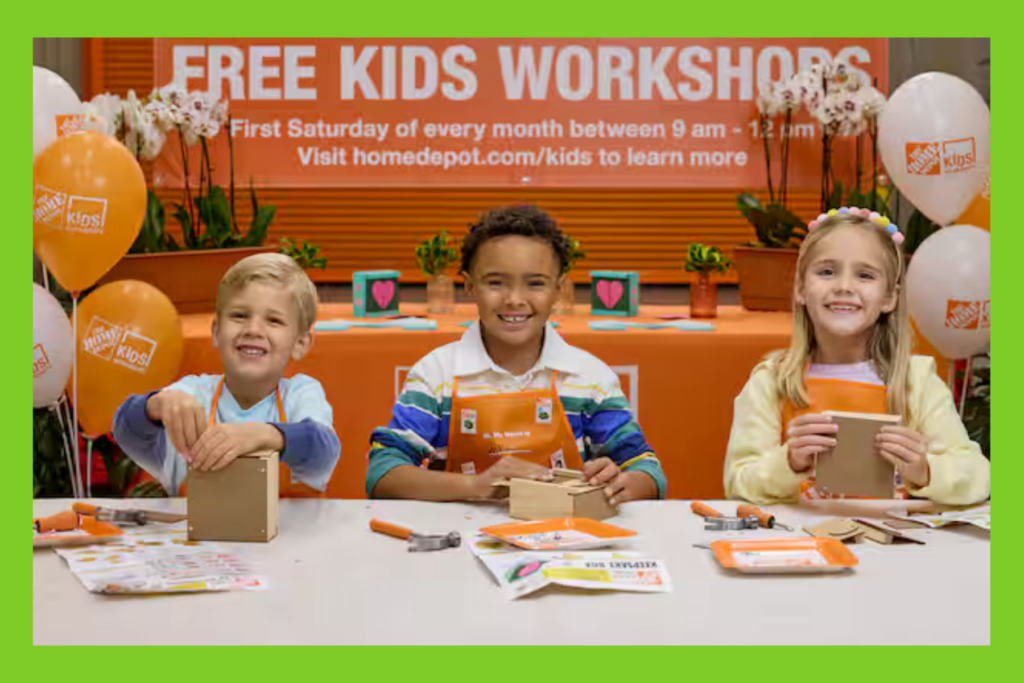 Kids smile with their crafts at Home Depot!