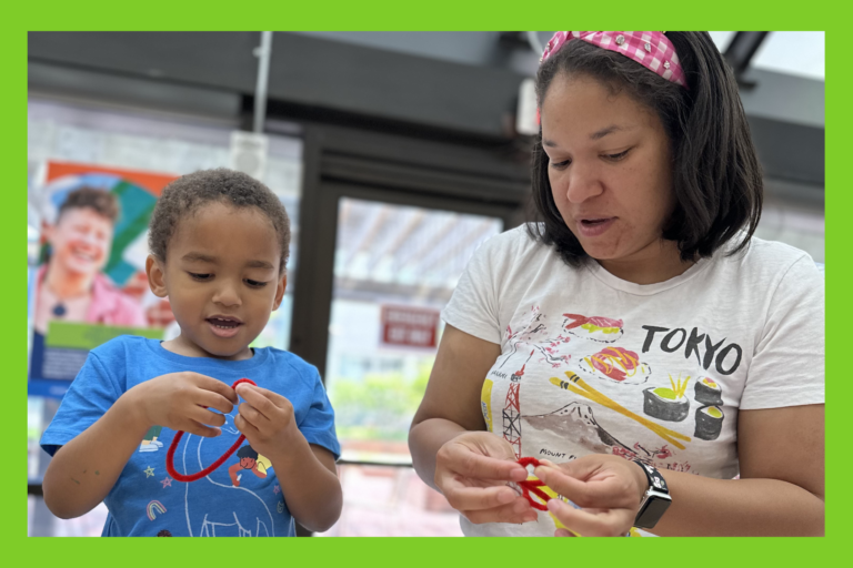 Sarah and Jack craft with pipe cleaners at KID Museum in Bethesda, MD
