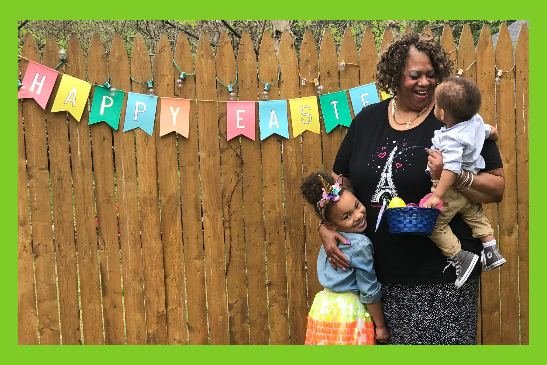 Grandma, Liv and Jack at an easter egg hunt