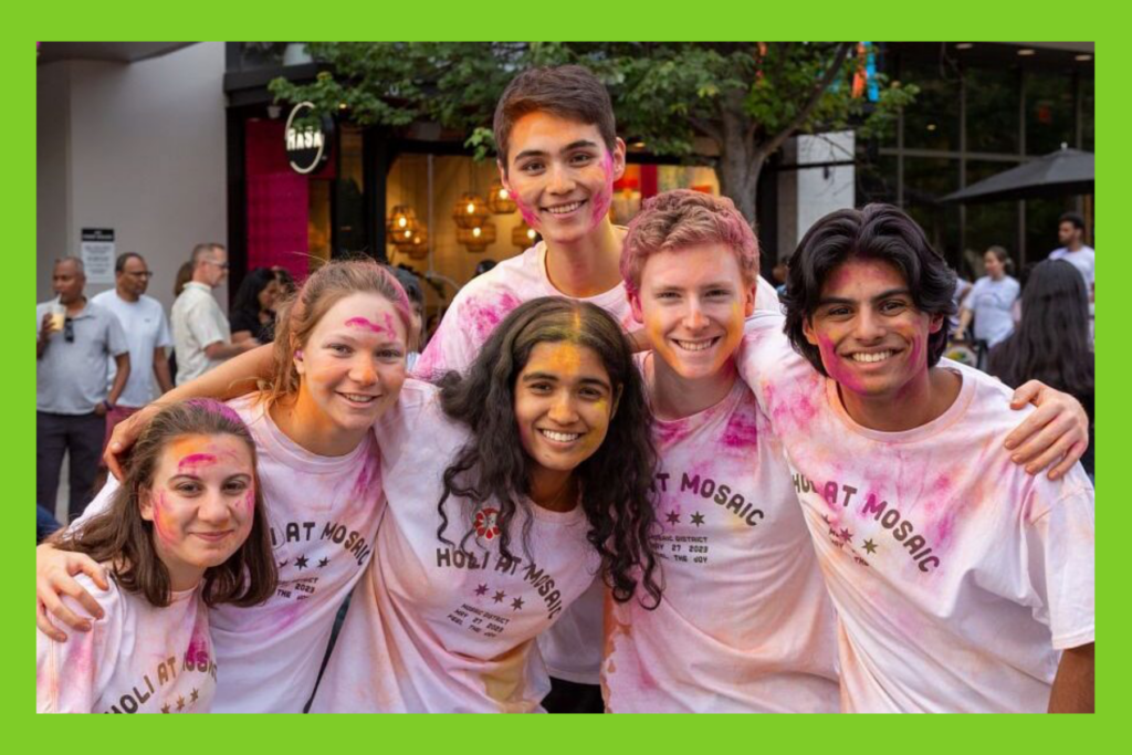 Participants of the Holi at Mosaic event in Fairfax, VA