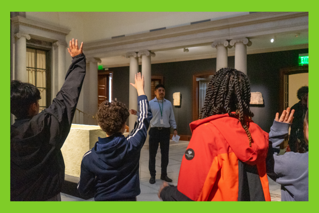 students raise their hands during a lecture