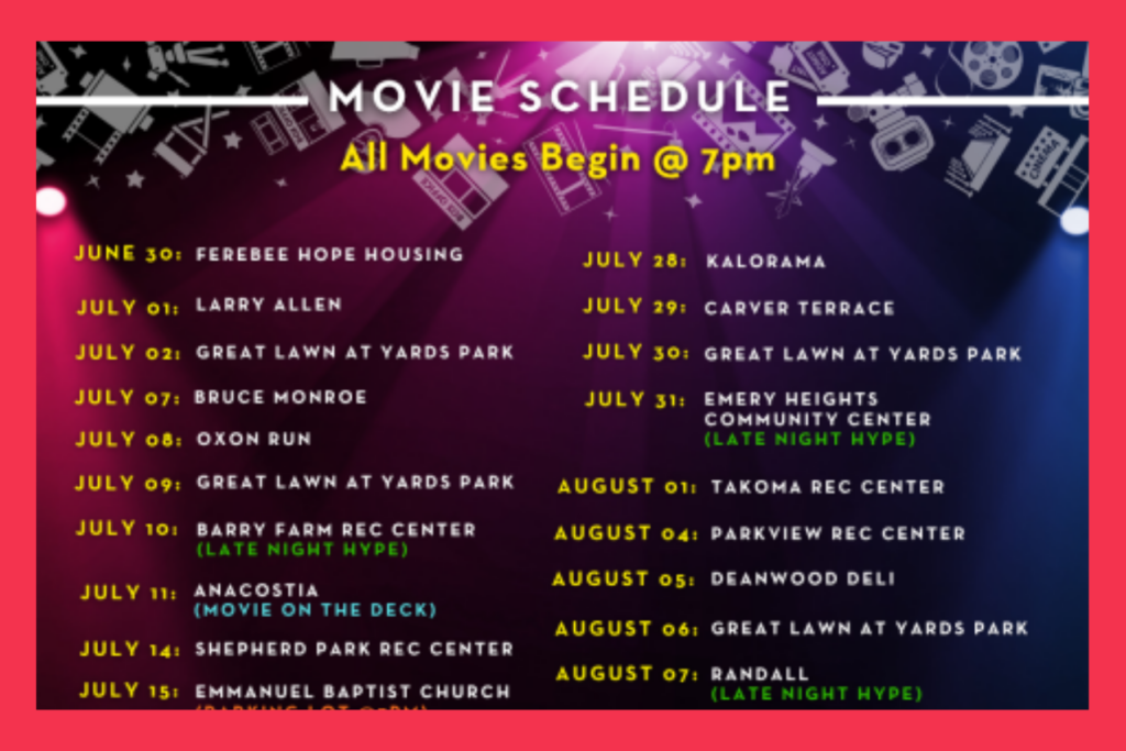 DC DPR movie schedule - all movies start at 7:00 pm