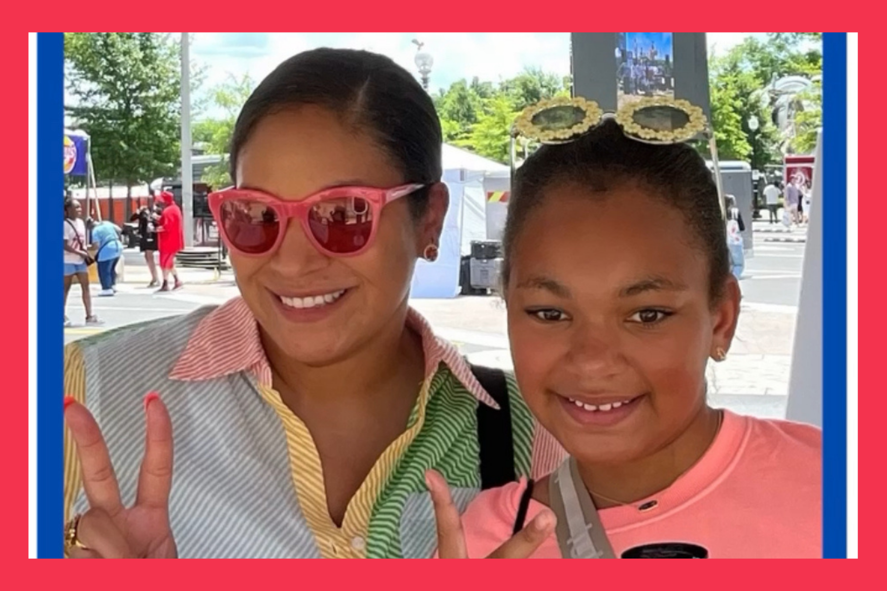 mom and daughter smile at the BBQ battle in Washington, DC